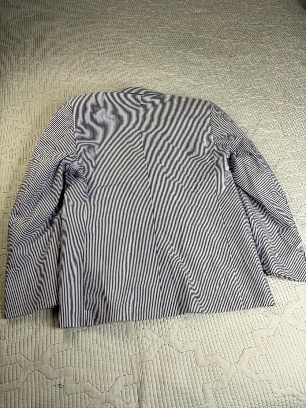 Saddlebred Mens 40R Seersucker Blazer Blue White Striped Cotton Sport Coat